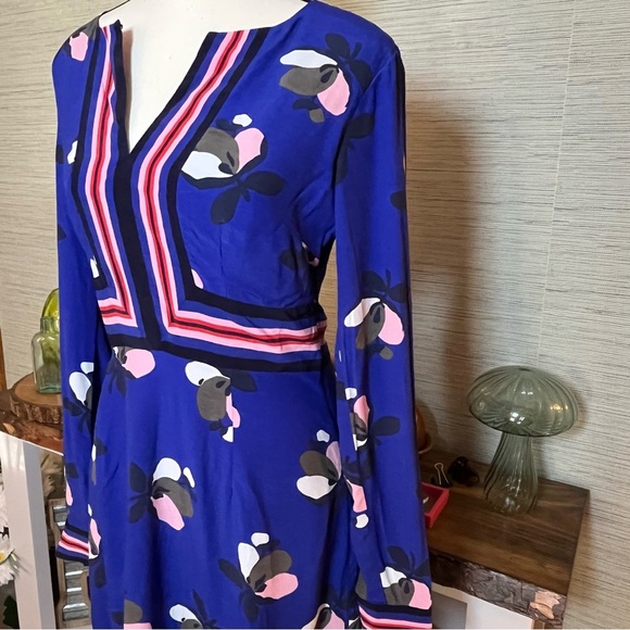 Boden Daisy Dress Long Sleeve Blue Floral Pink Size 4L Long Tall Fit & Flare - Picture 3 of 8